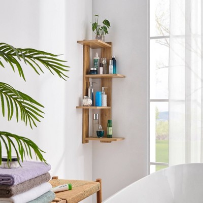 Chestnut 4-Tier Corner Floating Wood Wall Shelf
