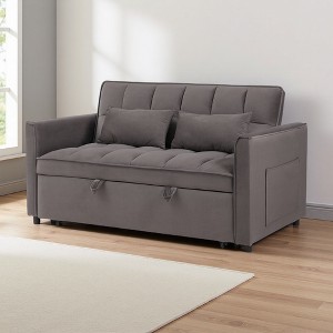 55.1" Velvet 3-in-1 Convertible Sofa Bed with Adjustable Back & Storage Bag - 1 of 4