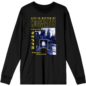 Harry Potter Hogwarts School Men's Long Sleeve Black Graphic Tee - 1 of 2