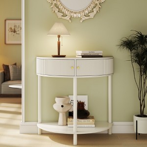 CIPACHO Creamy White Demi-Lune Console Table - Artisan Wave-Pattern, 2 Drawers & Bottom Shelf (Bedroom/Living Room) - 1 of 4