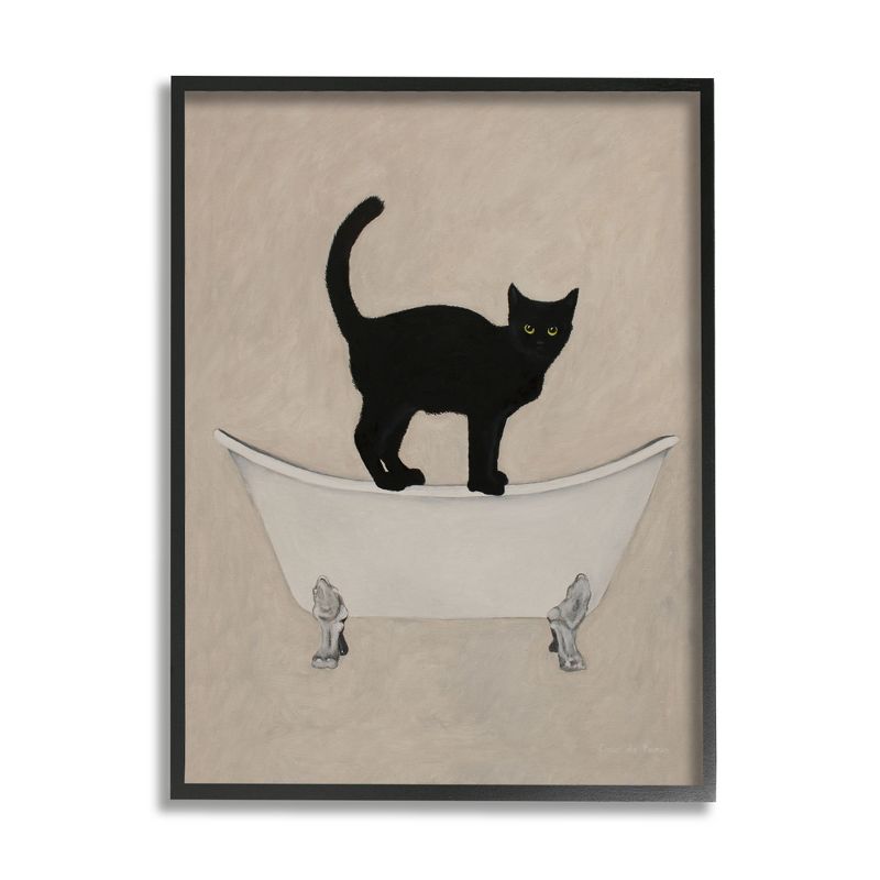 Stupell Industries Black Cat Simple Claw Foot Bathtub Bathroom Painting Framed Giclee Art, 1 of 6