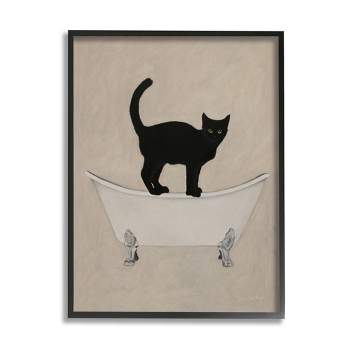 Stupell Industries Black Cat Simple Claw Foot Bathtub Bathroom Painting Framed Giclee Art