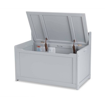 Gray Wooden Toy Chest with Safety-Hinged Lid