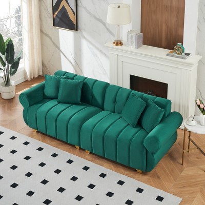 89"3 Seater Flannel Sofa Couch with metal feet and 4 throw pillows,Cozy Living Room Sectional Sofa Couch for Home Apartment Office
