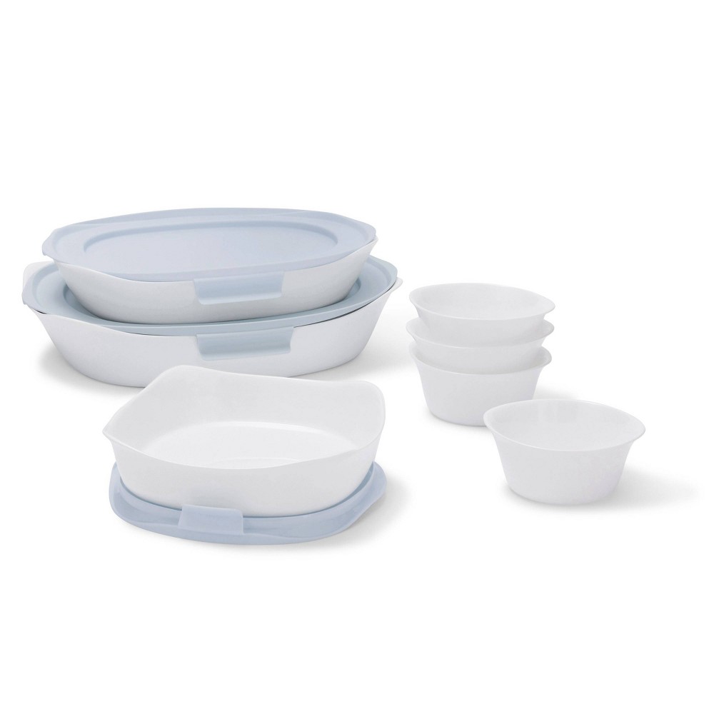 Rubbermaid DuraLite Glass Bakeware, 10pc Set, Baking Dishes or Casserole Dishes, and Ramekins, Assorted Sizes (with Lids)