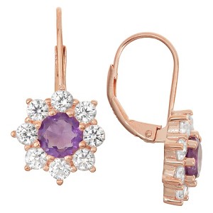 3 4/9 TCW Tiara Rose Gold Over Silver Amethyst Snowflake Leverback Earrings, Purple