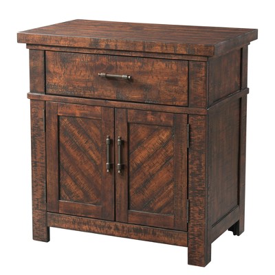 Dex Walnut Brown Rustic 1-Drawer Nightstand with Cabinet Storage