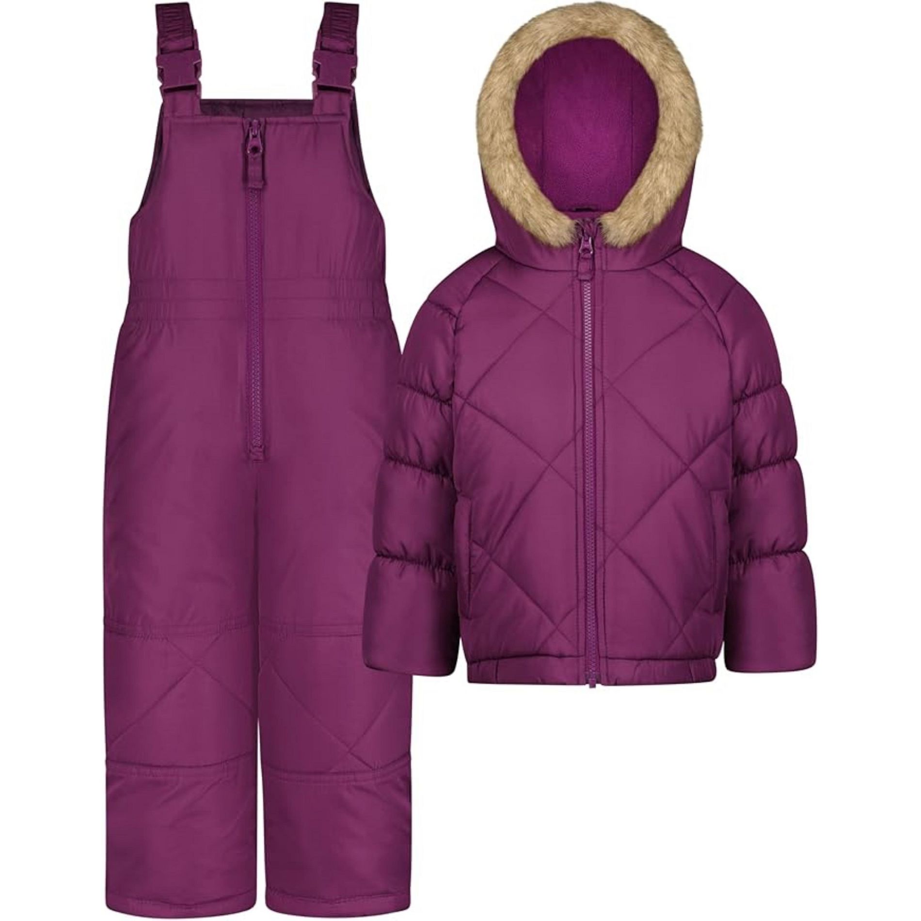 OshKosh B'Gosh Little Girls' Heavyweight Ski Jacket and Snowbib Snowsuit Set, Dark Berry, 4