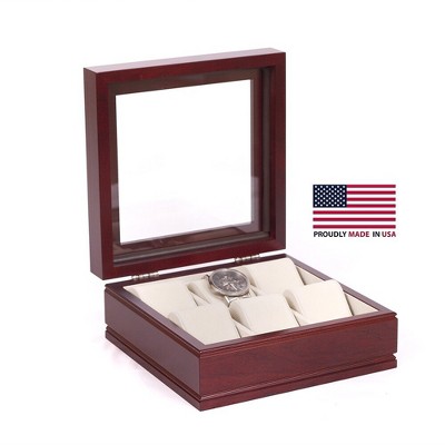 American Chest Company Corp. W06-M The Lieutenant Si, Glass Top Storage Chest Featuring 6 Soft-Suede Watch Pillows, Multicolor