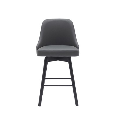 HomeRoots 26" Gray and Black Faux Leather with Solid Wood Swivel Counter Height Bar Chair