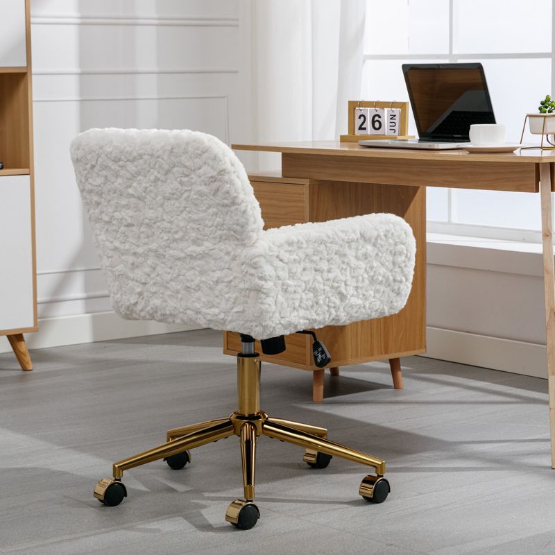 Faux Rabbit Fur Home Adjustable Office Chair with Golden Metal Base, Beige - ModernLuxe, 3 of 13