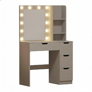 GustoWave Makeup Vanity Desk with Mirror & Lights, Girls Vanity Table with 4 Drawers, Small Dressing Table for Bedroom, Teens & Women - 1 of 4
