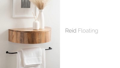 Natural Brown Mango Wood Floating Side Table with Drawer