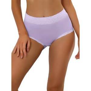 Allegra K Women's Cotton Solid High-Rise Lace Trim Tummy Control Full Coverage Brief - 1 of 4