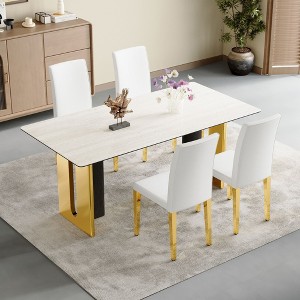 Set of 4 White PU Leather Backrest Chairs with Gold Metal Legs, Comfortable Dining Chairs - 1 of 4