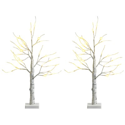 Tangkula Artificial White Birch Tree 2ft Pre-lit Tabletop Christmas Tree w/ 24 Battery-operated Warm White LED Lights