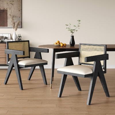 NicBex Set of 2 Mid Century Rubber Wood Arm/Armless Dining Chairs with Rattan Backrest,Farmhouse Accent Chairs for Dining Room,Kitchen