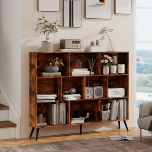 10 Cubes Bookshelf, Wooden 3-Tier Open Shelf Bookcase, Book Shelf Storage Organizer with 5 Iron Legs for Home Office, Living Room, Bedroom - 1 of 4
