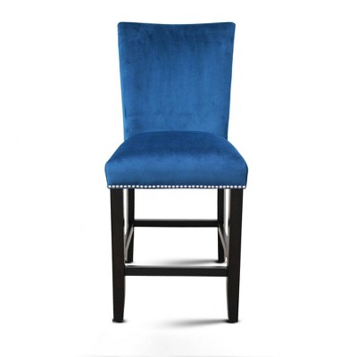 Espresso Wood & Blue Velvet 42" Counter Height Bar Stools, Set of 2