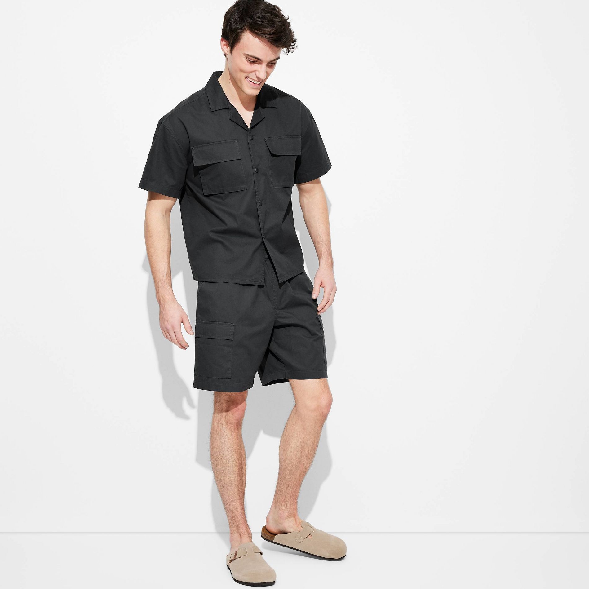 Men's 8" Utility Cargo Shorts - Original Use™ Black S: Cotton Blend, Midweight, Front Drawstring