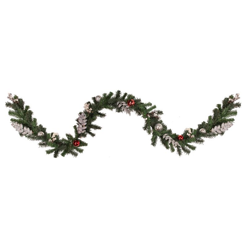 Northlight Pre-Lit Battery Operated Decorated Green Pine Christmas Garland - 9' - Warm White LED Lights, 1 of 5