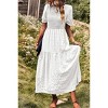 Women's Summer Crew Neck Short Sleeve Smocked Midi Dress Casual Elastic Waist Tiered A Line Flowy Maxi Dress - 3 of 4