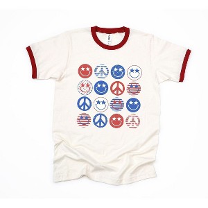 Simply Sage Market Women's Patriotic Smiley Faces Short Sleeve Ringer Tee - 1 of 3