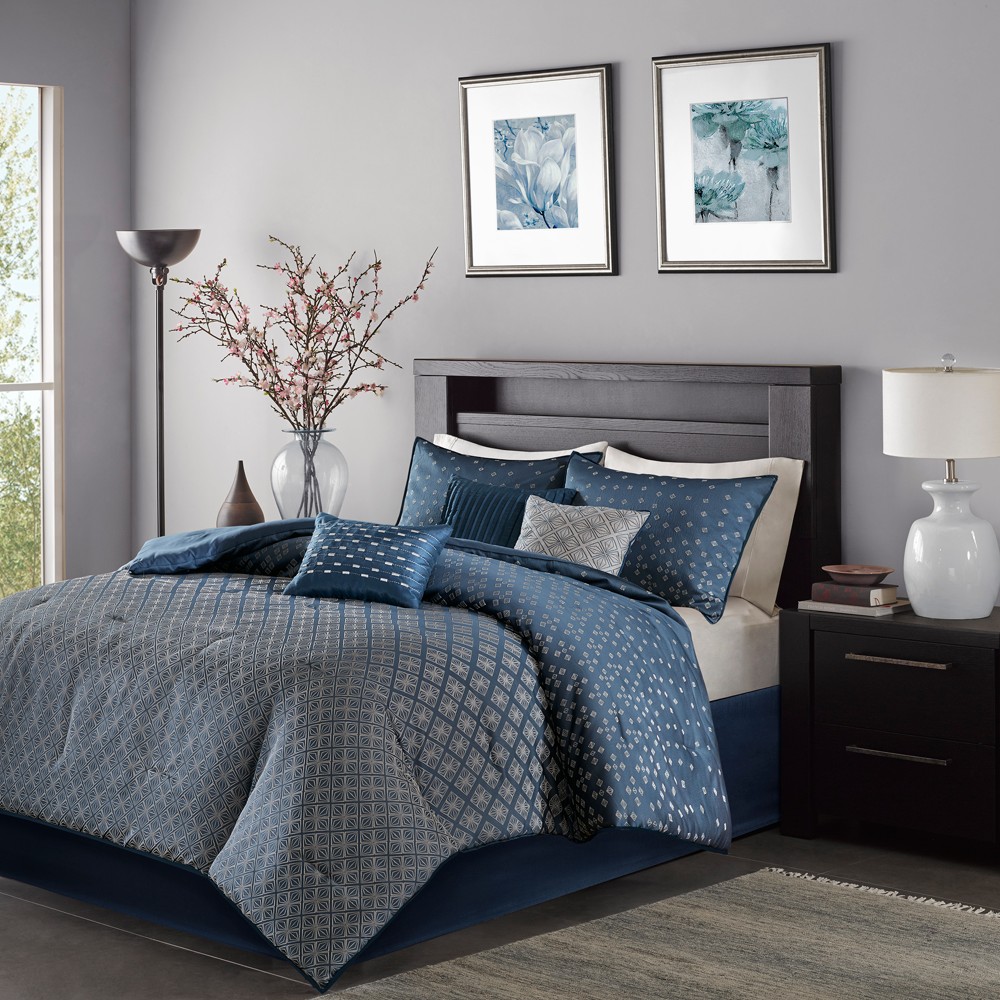 Photos - Duvet Madison Park Navy Hudson Comforter Set  7pc(Queen)