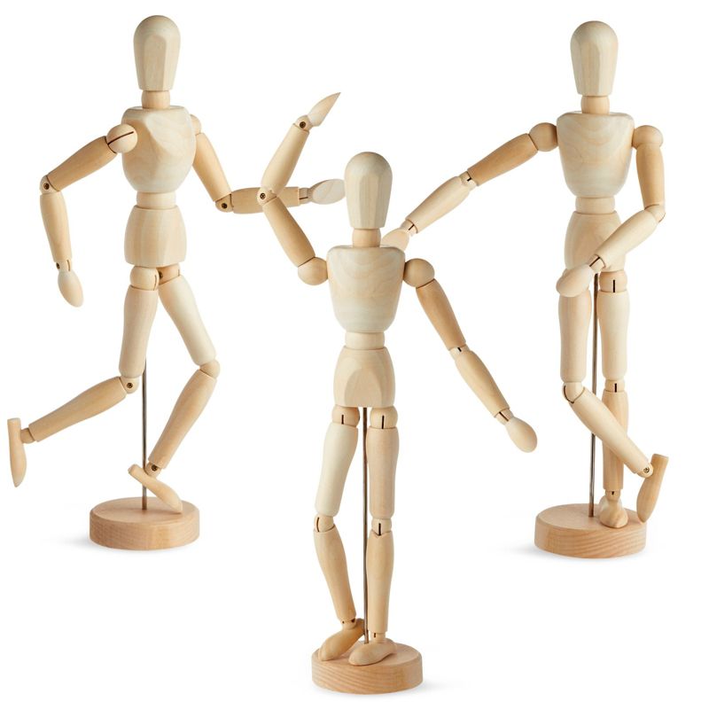 3 Pack Drawing Mannequin, Wooden Figure Model for Artists and Home Decor, 13", 1 of 9