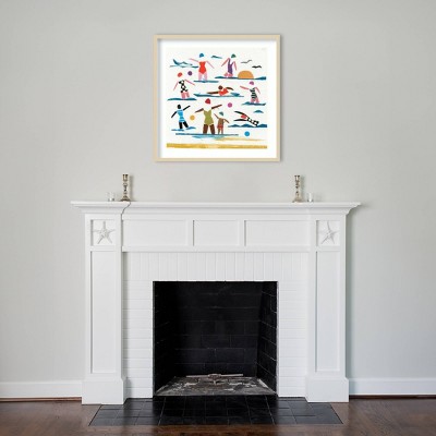 33" x 33" Multicolor Coastal Seaside Frolics Wood Framed Print