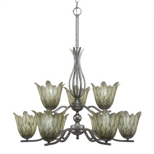 Toltec Lighting Revo 9 - Light Chandelier in  Aged Silver with 7" Vanilla Leaf Shade - 1 of 1