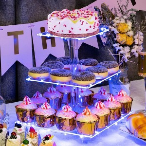 OnDisplay 3 Tier LED Light Clear Acrylic Appetizer/Cupcake Tower Display Stand - 1 of 4
