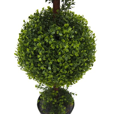 Elegant Outdoor White-Lit Boxwood Topiary in Plastic Pot, 37"