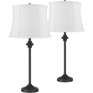 360 Lighting Lynn Modern Industrial Buffet Table Lamps 26" Tall Set of 2 Dark Bronze Metal White Fabric Drum Shade for Bedroom Living Room Bedside - 1 of 4