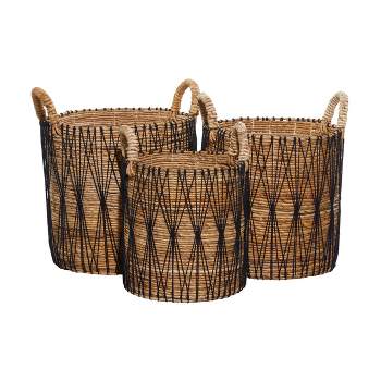 Set of 3 Wood Baskets Brown - Olivia & May
