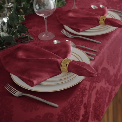 Burgundy Jacquard Damask Round Polyester Tablecloth