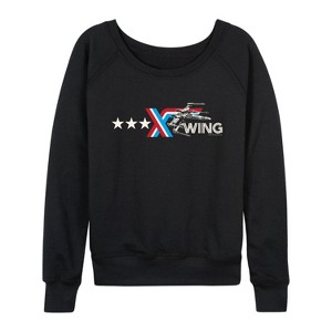Women's - Star Wars - X Wing Americana Horizontal Chest Lightweight French Terry Wide Neck Long Sleeve Graphic Shirt - 1 of 4