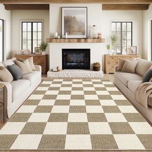 Modern Checkerboard Area Rug Thin Washable Rug Non Slip, Soft Non Shedding Carpet - 1 of 4