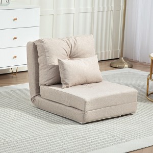 GDFStudio Coralie Modern Convertible Foldable Linen Upholstered Floor Sofa with Adjustable Backrest and Pillows - 1 of 4