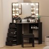 Vanity Desk with Mirror and Lights, Corner Makeup Vanity Desk, Large Dressing Tables with Charging, 5 Drawers, Shelves and Vanity Stool, Black - 2 of 4