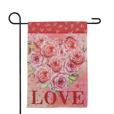 Red Polyester Valentine's Day Garden Flag with Rose Bouquet