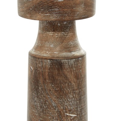 Dark Brown Mango Wood Coastal Candle Holder Set