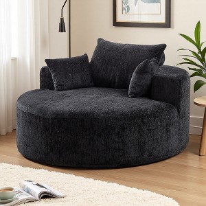 55" Chenille Sleeper Chair with Back Pillow, Non-Swivel, No Assembly - 1 of 4