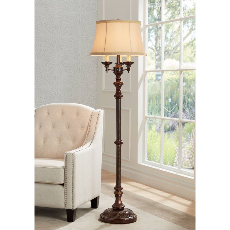 Barnes and Ivy Traditional Floor Lamp Candelabra Style 4-Light 64.5" Tall Italian Bronze Bell Shade for Living Room Reading Bedroom, 2 of 10