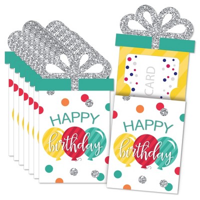 Big Dot of Happiness Colorful Happy Birthday - Birthday Party Money and Gift Card Sleeves - Nifty Gifty Card Holders - Set of 8