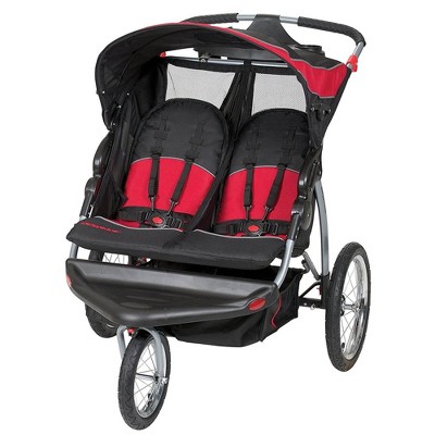 Red and black double stroller on sale