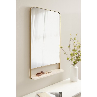 Gold Rectangular Wall Mirror with Marble Shelf