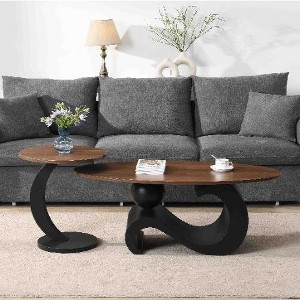 Sapphtopaz 2-Piece Nesting Modern Coffee Table Set for Living Room – Oval & Round Top Center Table with Curved Metal Base, Versatile Living Room Table - 1 of 4