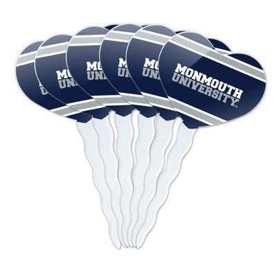 Monmouth University Official Stripes Heart Love Cupcake Picks Toppers Decoration Set of 6