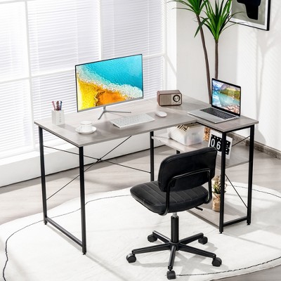 Gray 48'' L-Shaped Wood Computer Desk with Shelves
